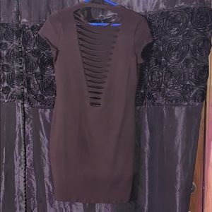 Brown body con dress with rips down back